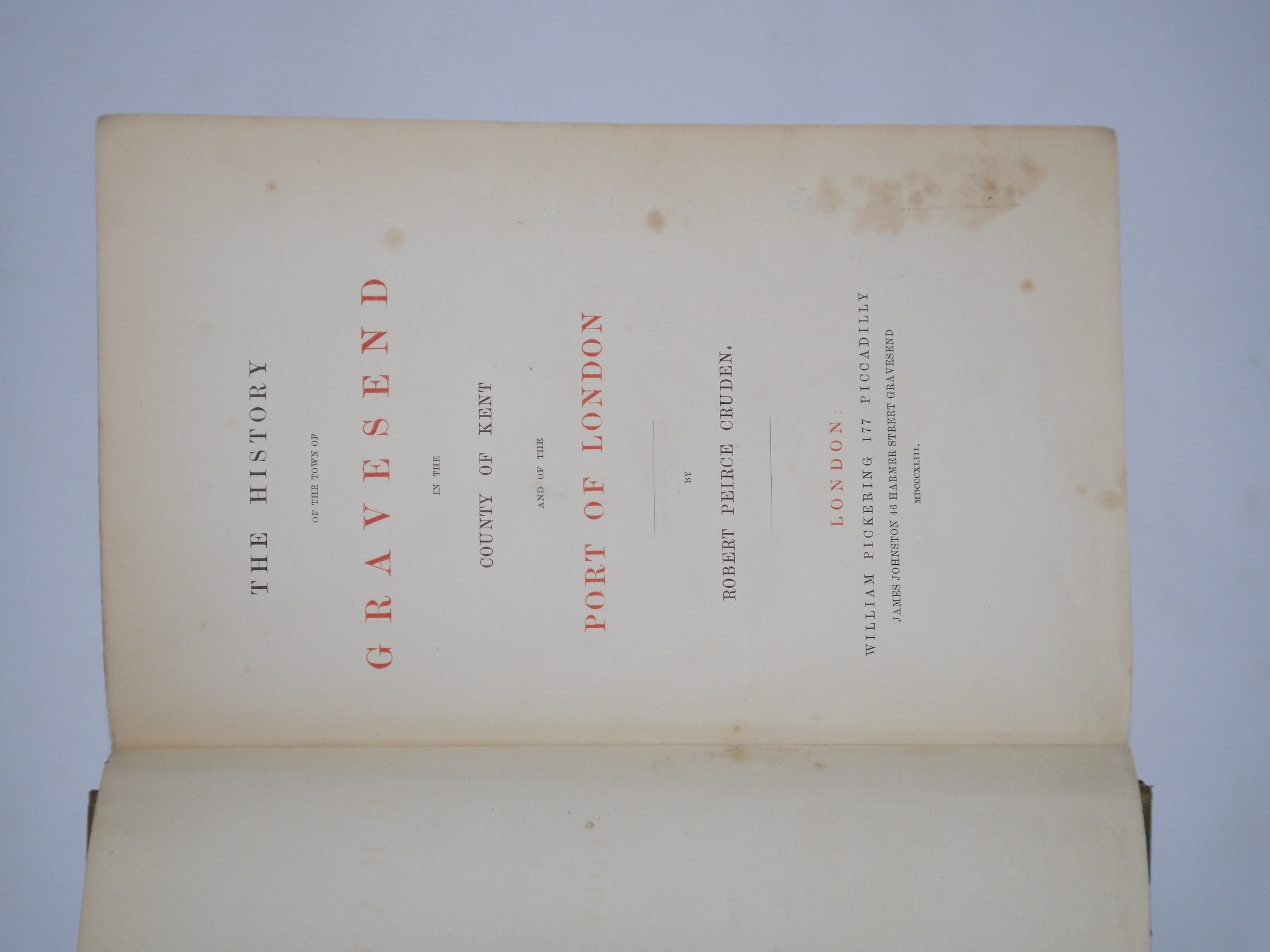 [Pocock, Robert] - The History of the Incorporated Town and Parishes of Gravesend and Milton ... enriched from manuscripts hitherto un-noticed ... 5 plates and a text engraving; sometime rebound half calf and marbled boa